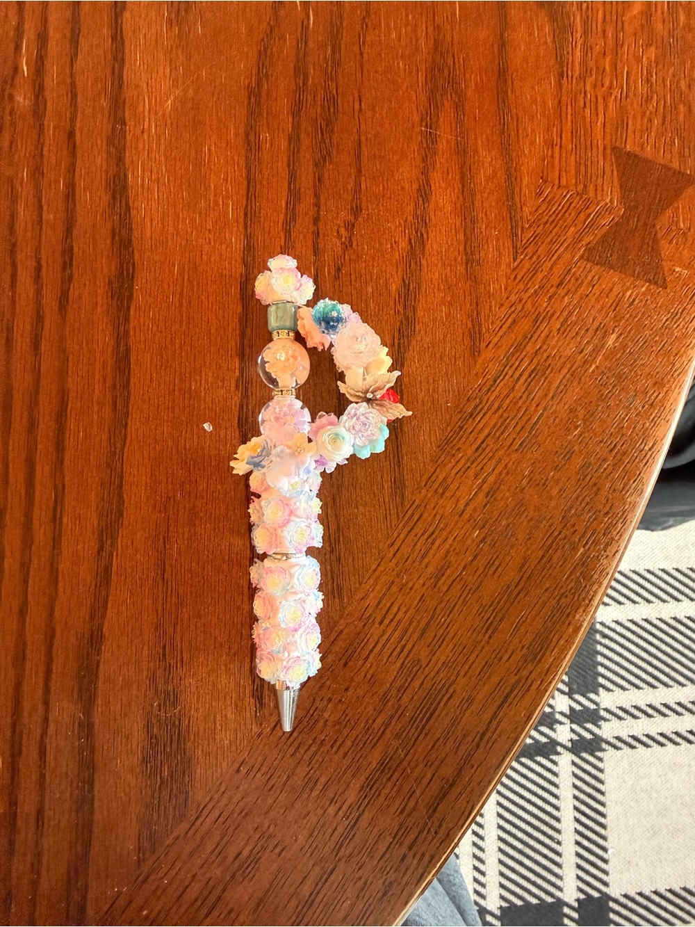 Floral Beaded Handcrafted Pen — Pastel Multi colored flowers wrap pen